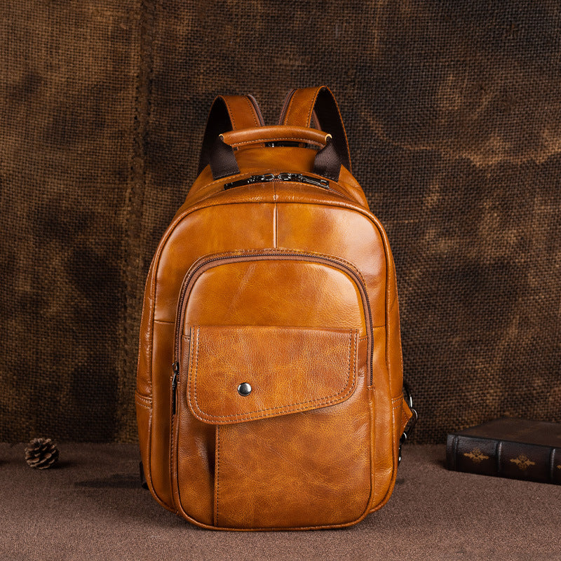 Genuine Cow Leather Man Backpack Shoulders Bag