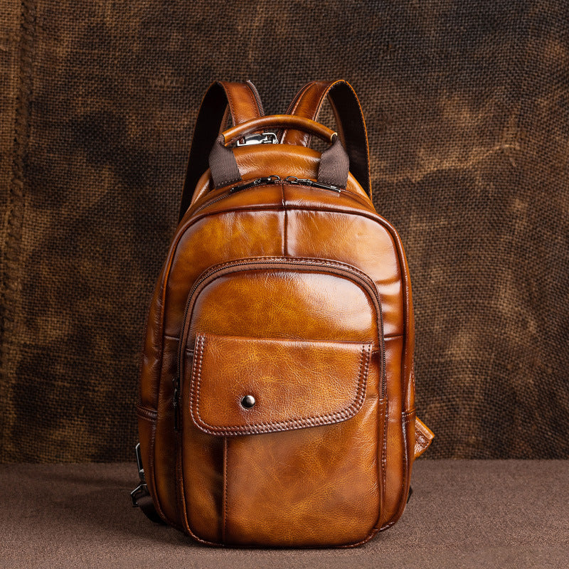 Genuine Cow Leather Man Backpack Shoulders Bag