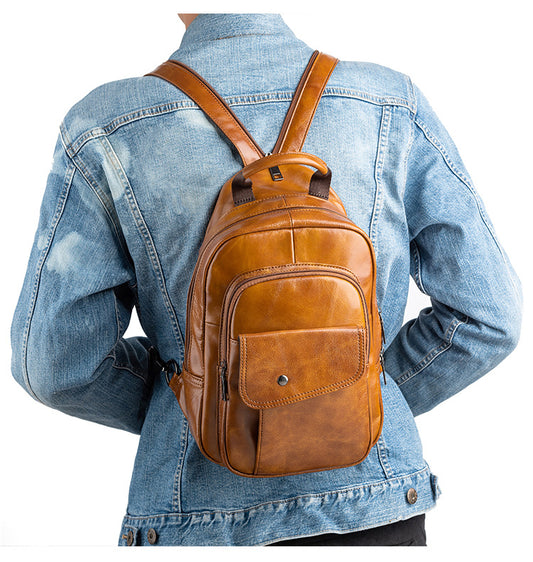 Genuine Cow Leather Man Backpack Shoulders Bag