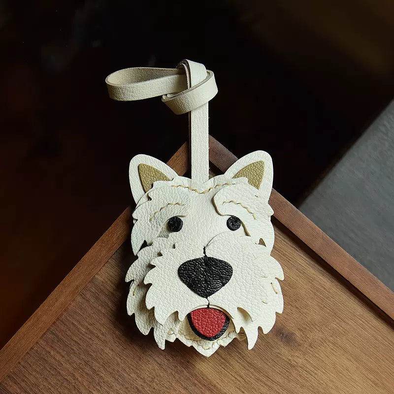 Cute Dog Bag Pendant Sheep Leather Keychain