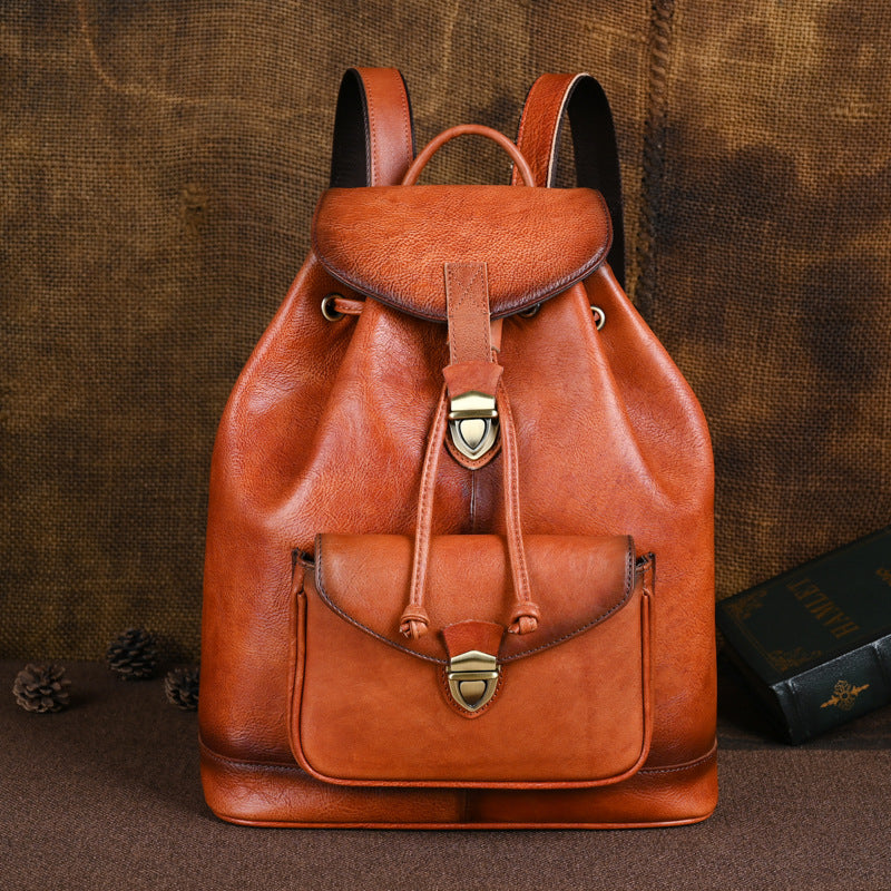 Vintage Women Backpack Cow Leather Big Capacity Travel Bags