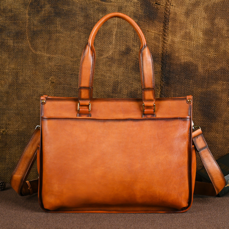 Vintage Leather Briefcase Man Shoulder Bag Handbag