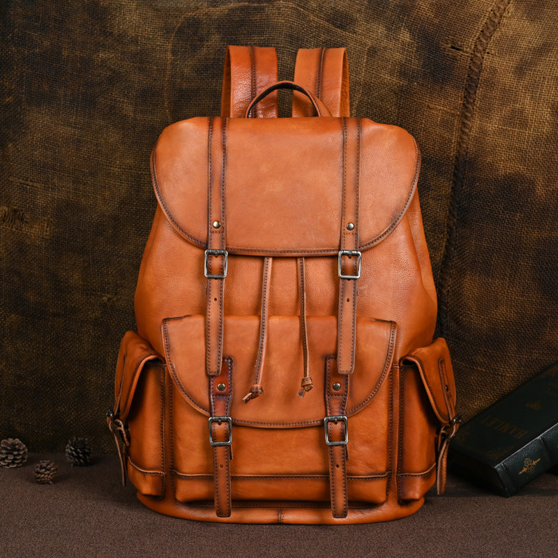 Vintage Cow Leather Man Backpack Travel Bag