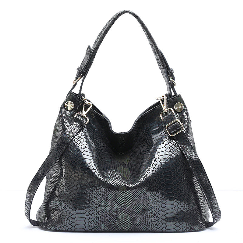 Cow Leather Snake Texture Women Tote Bag Shoulder Bag Crossbody Handbag