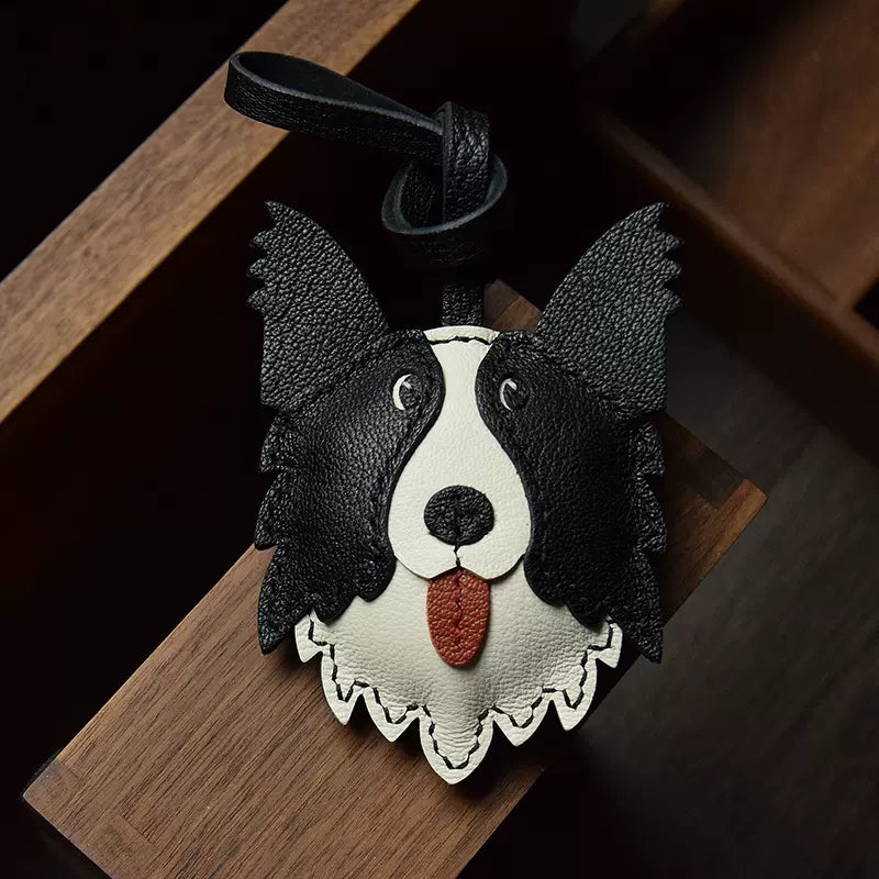 Cute Border Collie Bag Pendant Sheep Leather Keychain