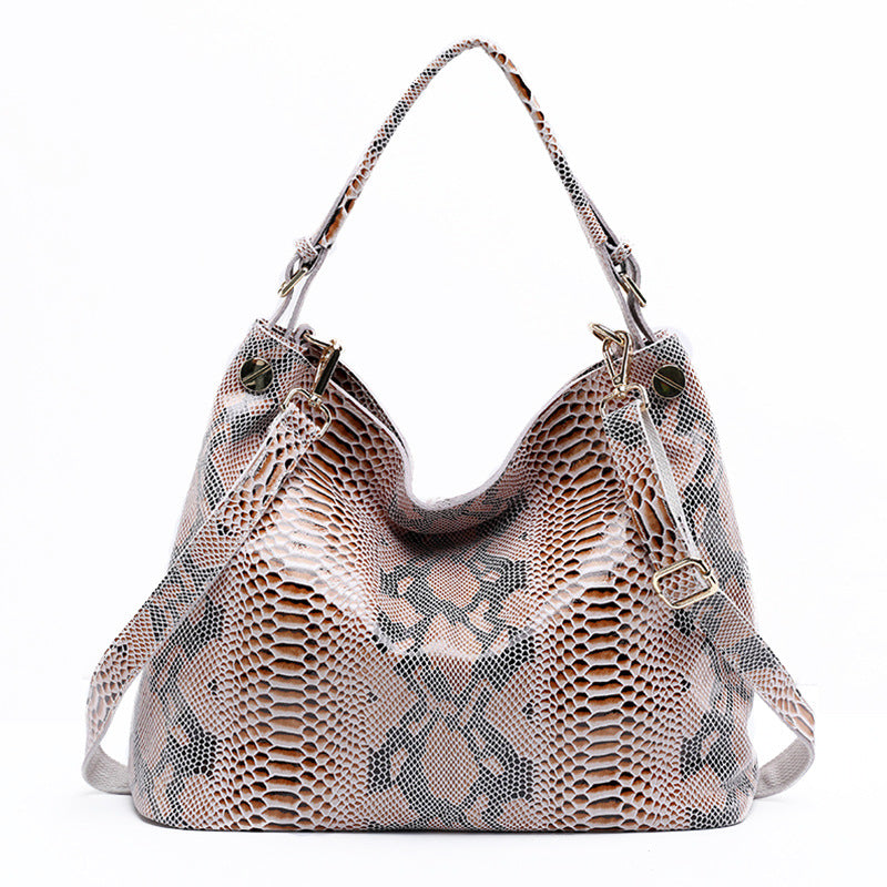 Cow Leather Snake Texture Women Tote Bag Shoulder Bag Crossbody Handbag