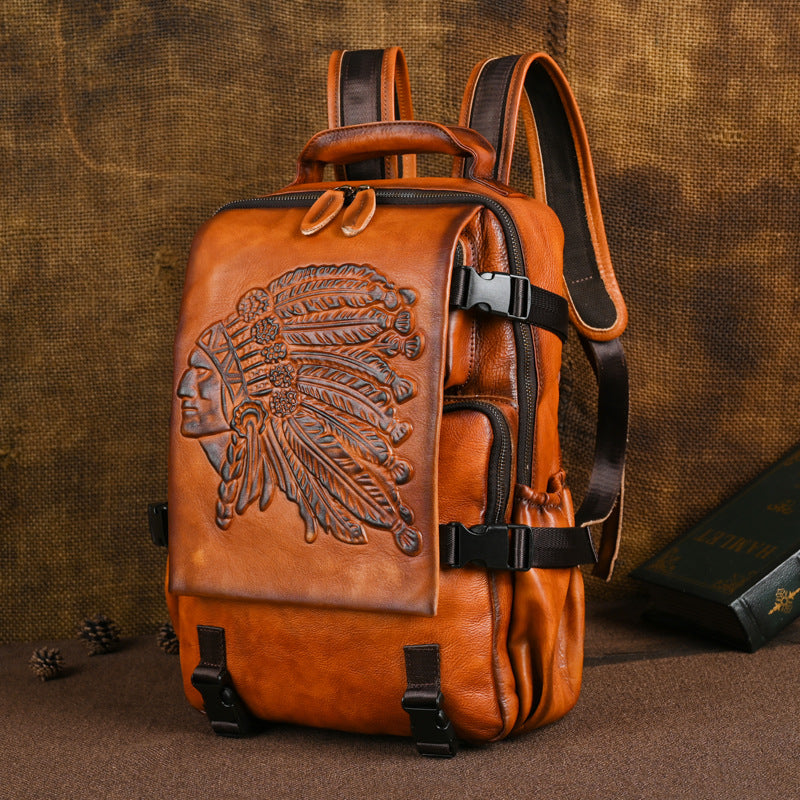 Vintage Cow Leather Backpack Indian Style Man Bag