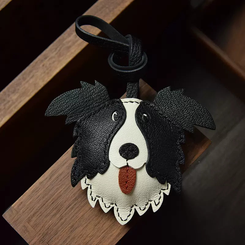 Cute Border Collie Bag Pendant Sheep Leather Keychain