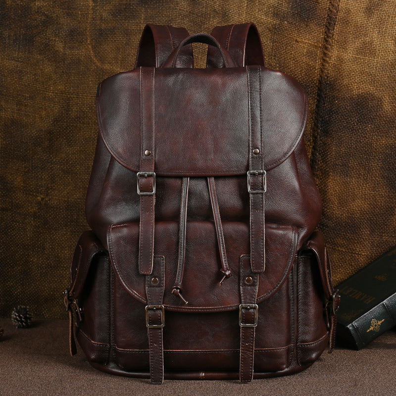 Vintage Cow Leather Man Backpack Travel Bag