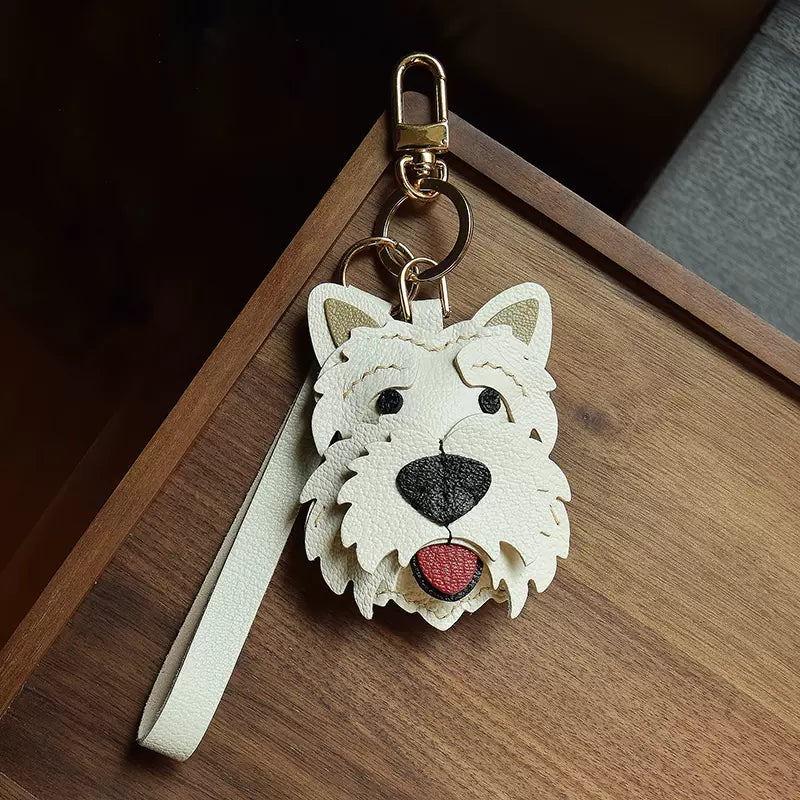 Cute Dog Bag Pendant Sheep Leather Keychain