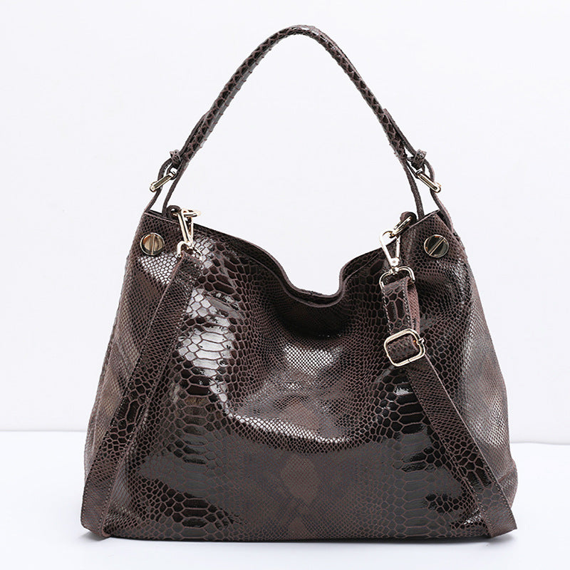 Cow Leather Snake Texture Women Tote Bag Shoulder Bag Crossbody Handbag