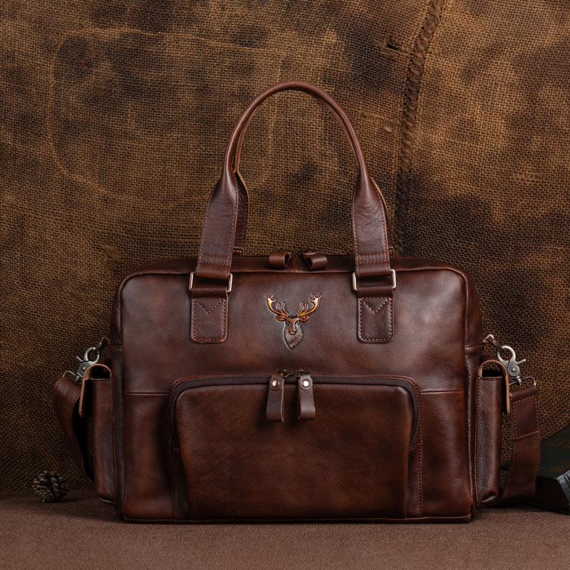 Sac à main vintage en cuir de vache pour homme, sac à bandoulière de grande capacité