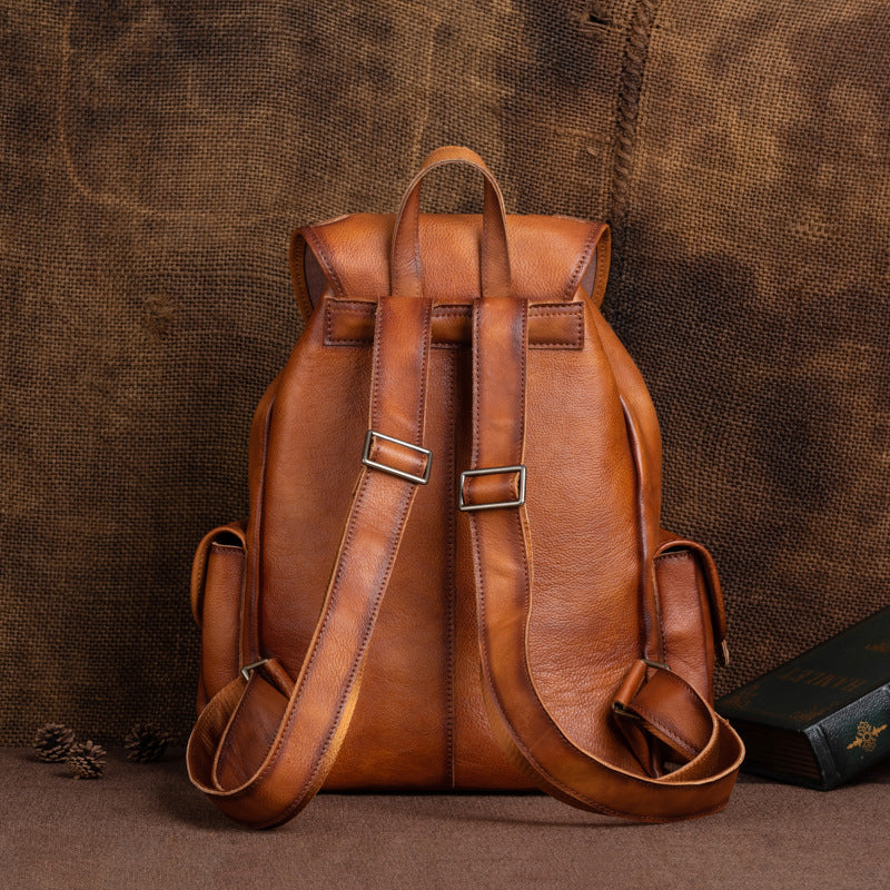 Vintage Tassels Man Backpack Genuine Cow Leather Bag