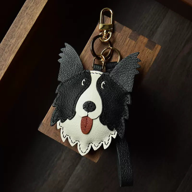 Cute Border Collie Bag Pendant Sheep Leather Keychain