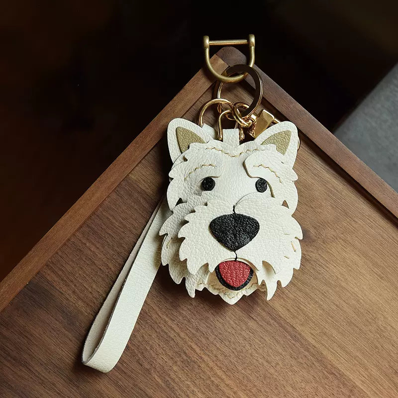 Cute Dog Bag Pendant Sheep Leather Keychain