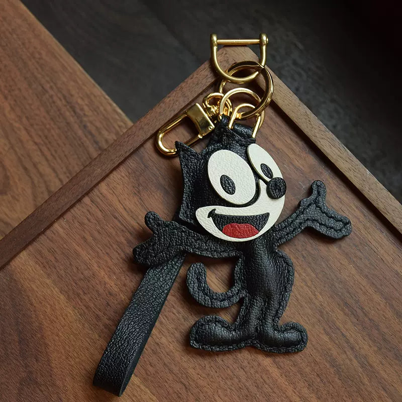 Sheepskin Black Cat Bag Pendant Keychain