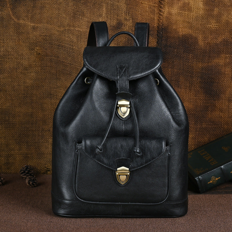 Vintage Women Backpack Cow Leather Big Capacity Travel Bags