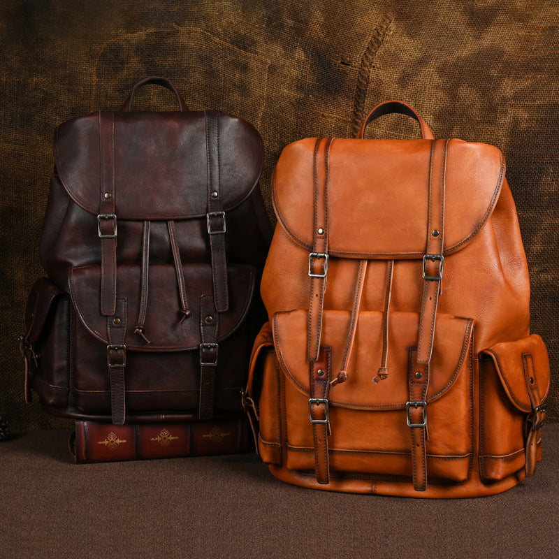 Vintage Cow Leather Man Backpack Travel Bag