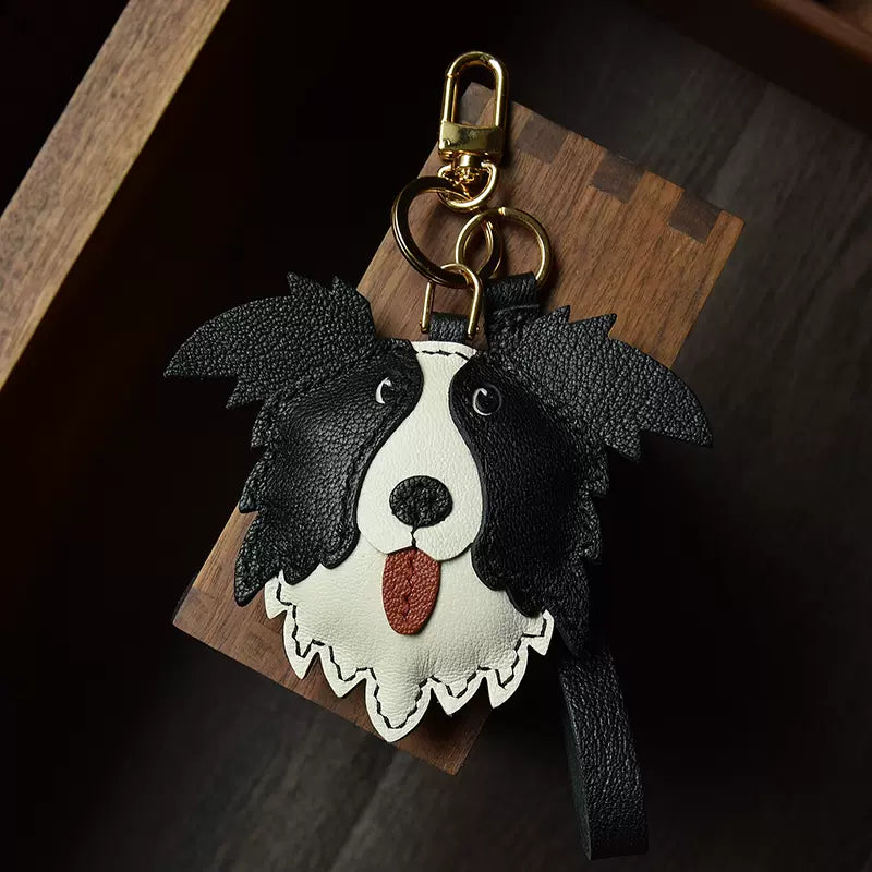 Cute Border Collie Bag Pendant Sheep Leather Keychain