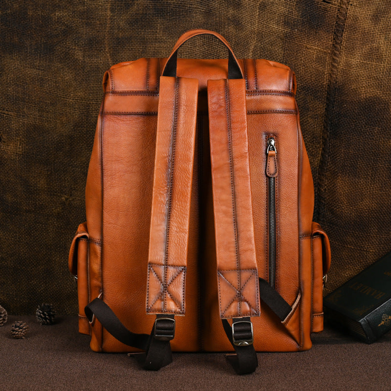 Vintage Cow Leather Man Backpack Travel Bag