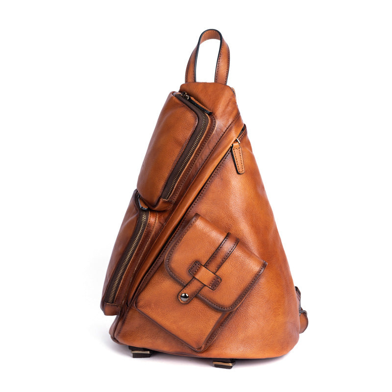 Vintage Cow leather Triangle Backpack Chest Pack Crossbody Bag