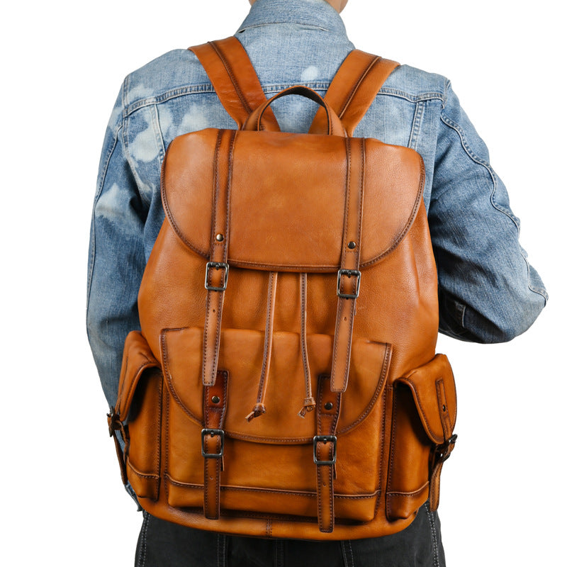 Vintage Cow Leather Man Backpack Travel Bag