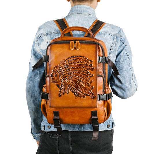 Vintage Cow Leather Backpack Indian Style Man Bag