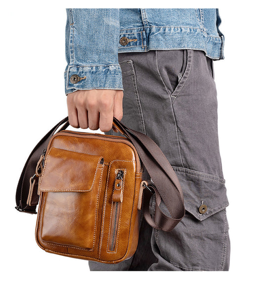 Homem crossbody de couro de vaca vintage Bolsa ombro artesanal Bolsa