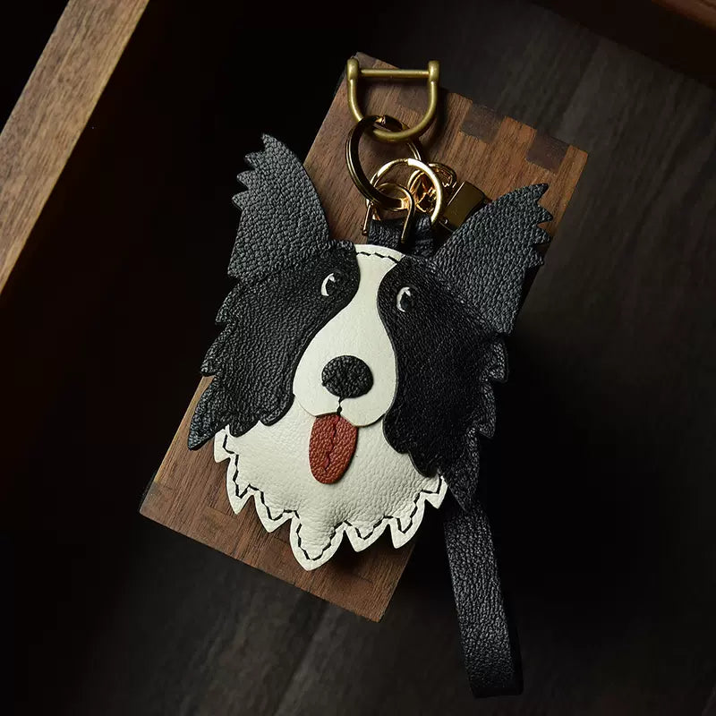 Cute Border Collie Bag Pendant Sheep Leather Keychain