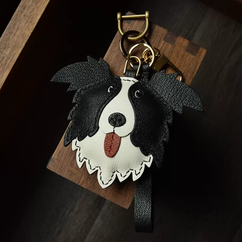 Cute Border Collie Bag Pendant Sheep Leather Keychain