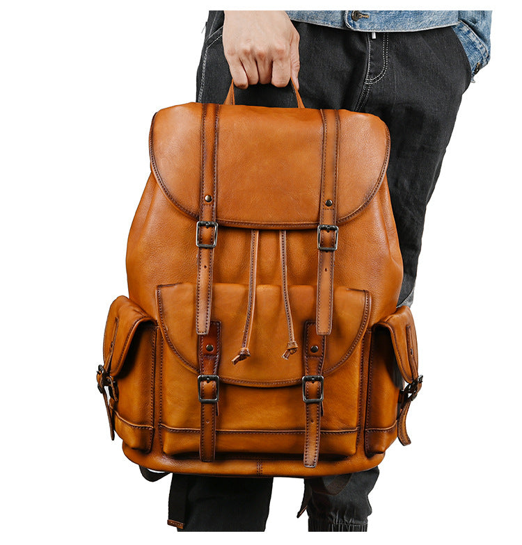 Vintage Cow Leather Man Backpack Travel Bag