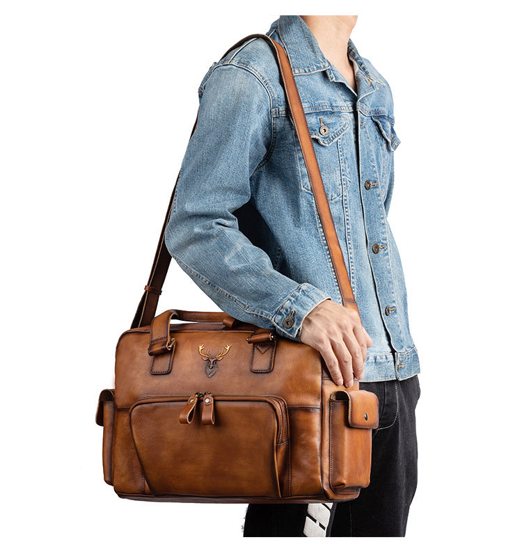 Sac à main vintage en cuir de vache pour homme, sac à bandoulière de grande capacité