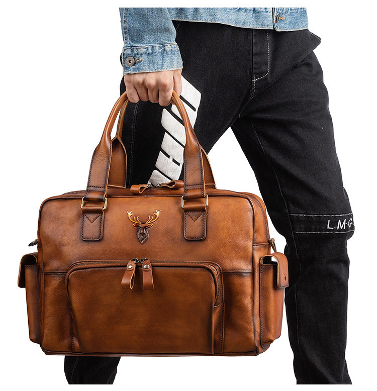 Sac à main vintage en cuir de vache pour homme, sac à bandoulière de grande capacité