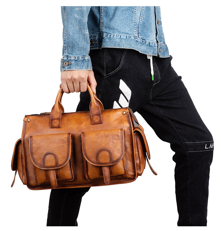 Vintage Cow Leather Man Shoulder Bag Travel Messenger Bags