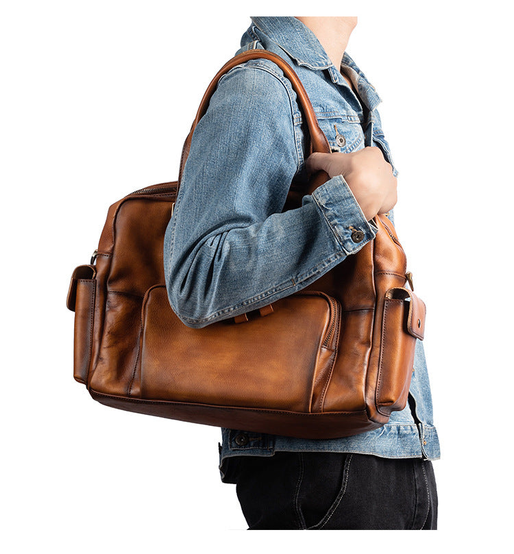 Sac à main vintage en cuir de vache pour homme, sac à bandoulière de grande capacité