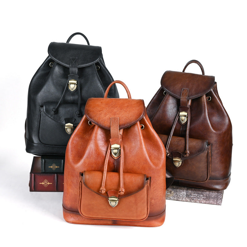 Vintage Women Backpack Cow Leather Big Capacity Travel Bags