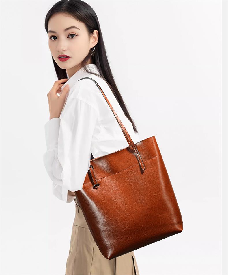 Cow Leather Barrel Bag Big Capacity Women Shoulder Bag