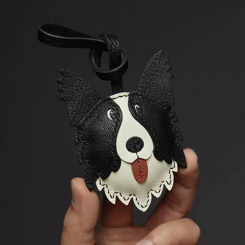 Cute Border Collie Bag Pendant Sheep Leather Keychain