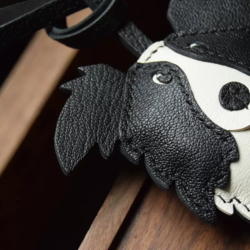 Cute Border Collie Bag Pendant Sheep Leather Keychain