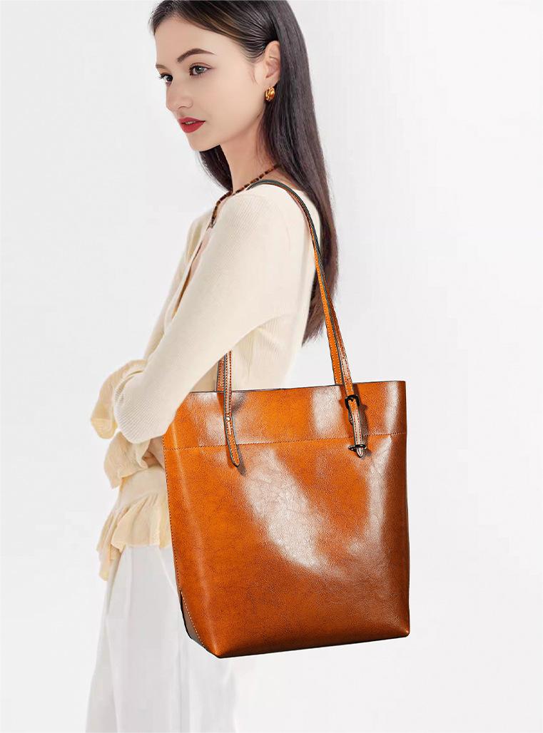 Cow Leather Barrel Bag Big Capacity Women Shoulder Bag