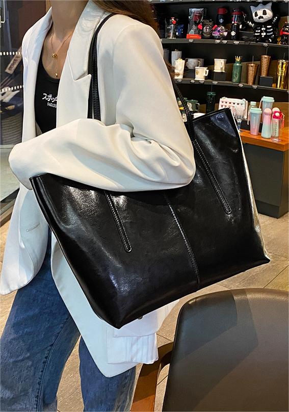 Vintage Women Tote Bag Cow Leather Shoulder Bag Big Capacity Handbag