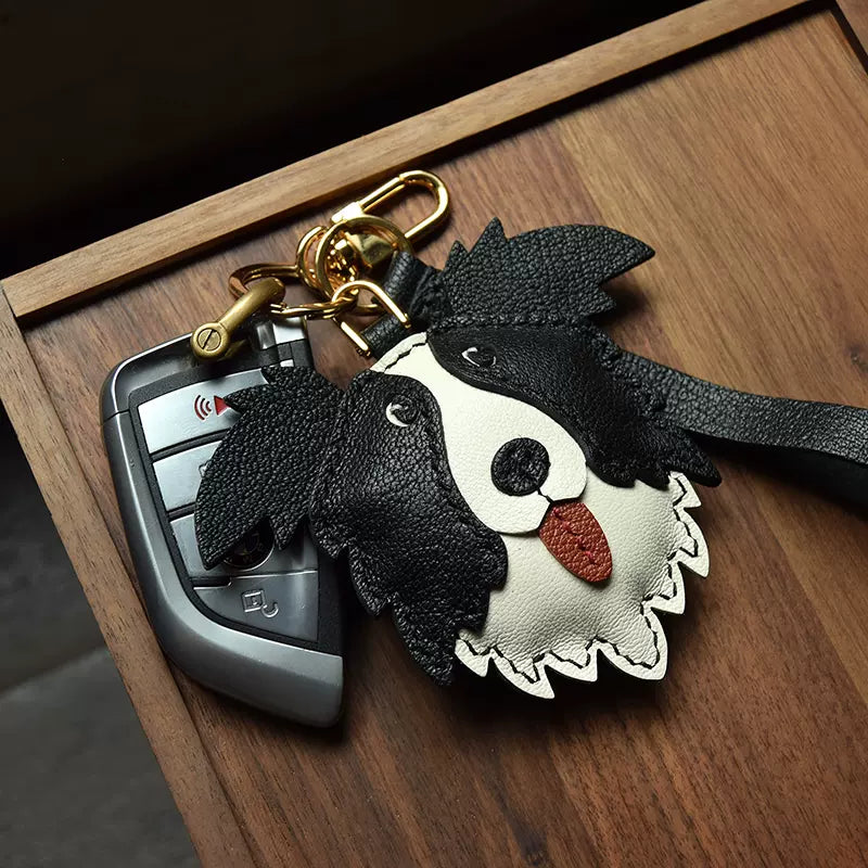 Cute Border Collie Bag Pendant Sheep Leather Keychain