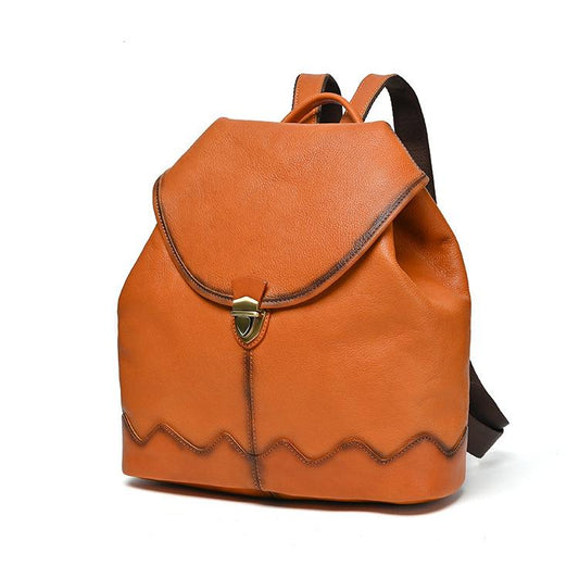 Vintage Women Backpack Cow Leather Big Capacity Travel Bag