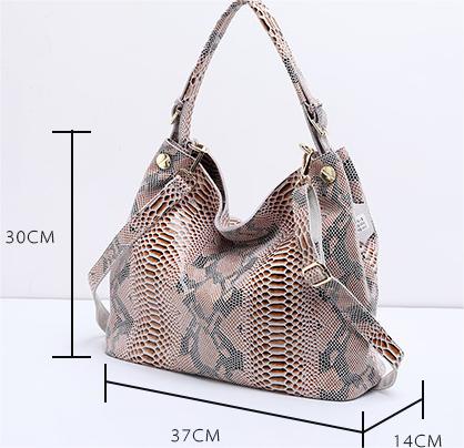 Cow Leather Snake Texture Women Tote Bag Shoulder Bag Crossbody Handbag