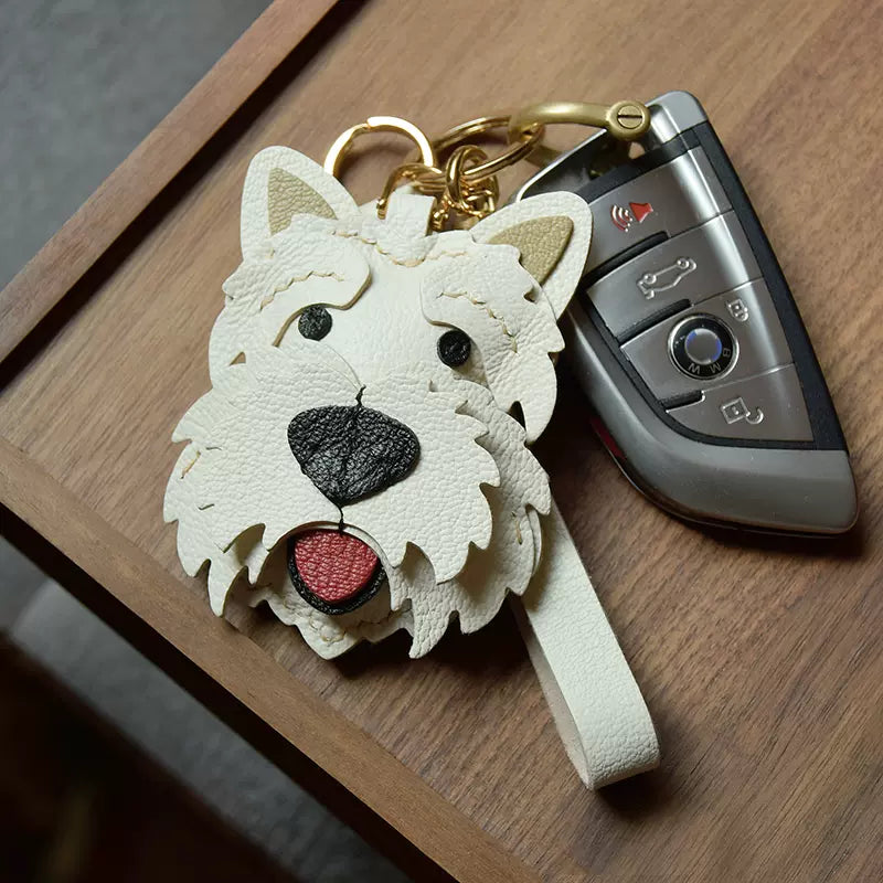 Cute Dog Bag Pendant Sheep Leather Keychain