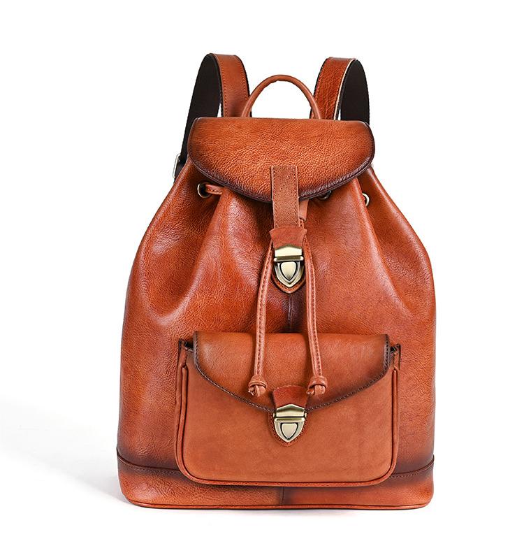 Vintage Women Backpack Cow Leather Big Capacity Travel Bags