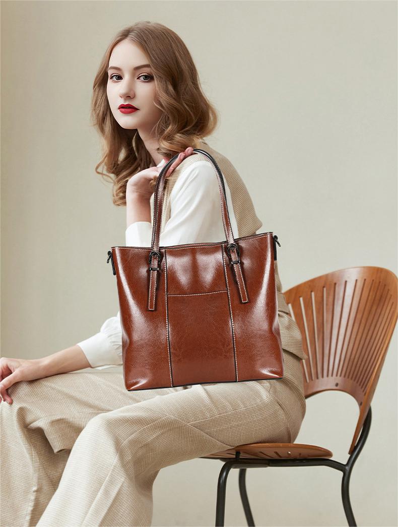 Cow Leather Women Tote Bag Big Capacity Shoulder Bag