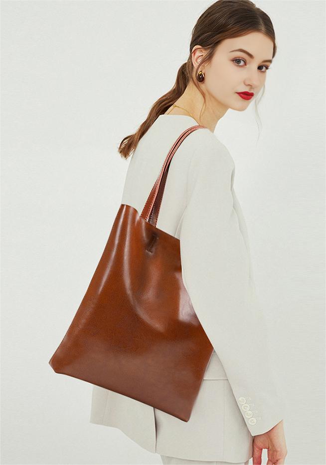 Vintage Women Tote Bag Cow Leather Handbag