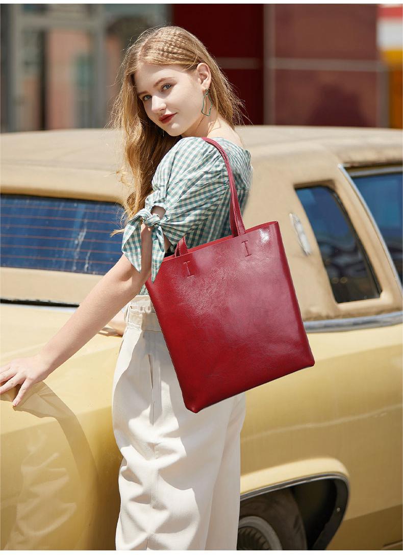 Vintage Women Tote Bag Cow Leather Handbag