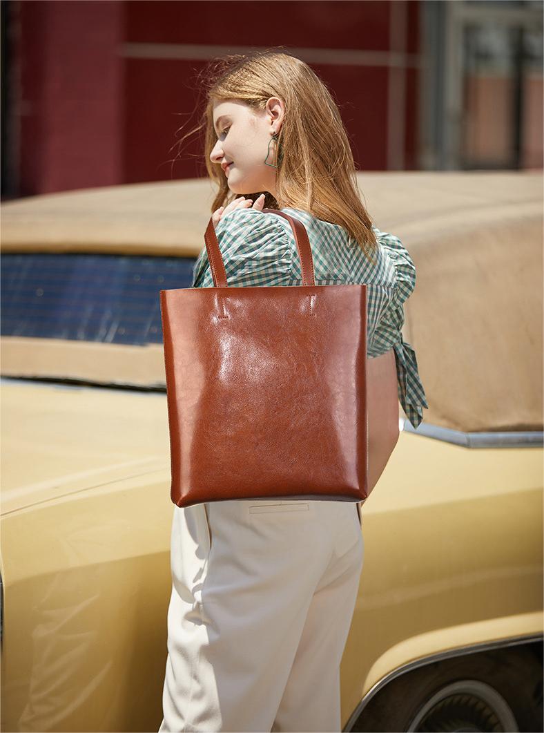 Vintage Women Tote Bag Cow Leather Handbag